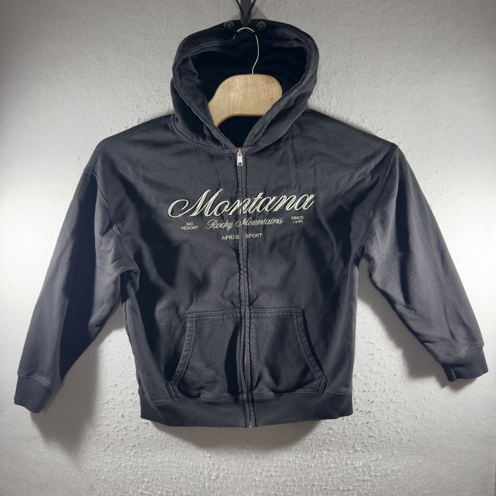 3185 | Garage Montana Rocky Mountains Graphic Zip Hoodie Black Womens XS